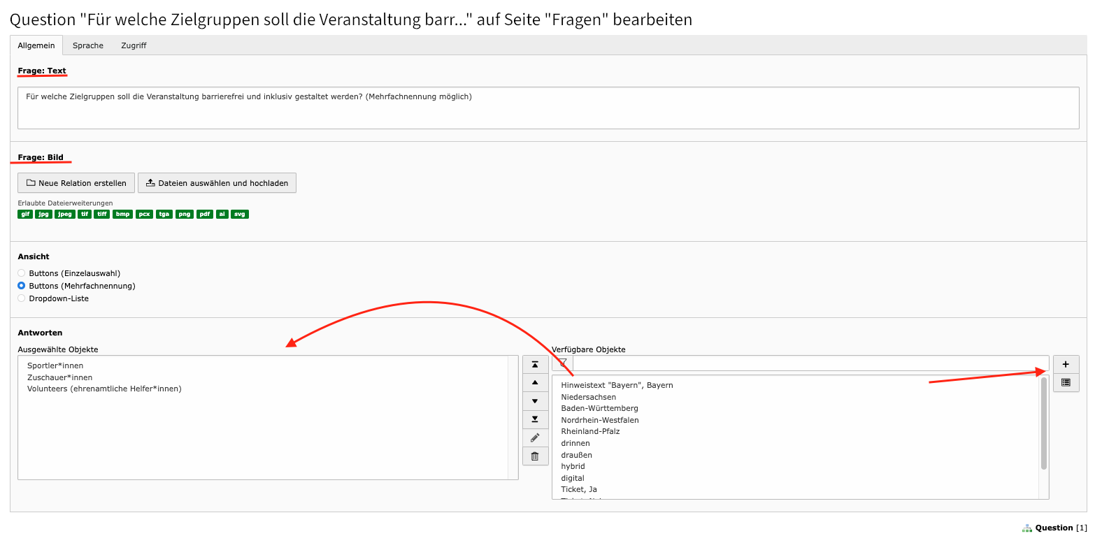 Fragen anlegen