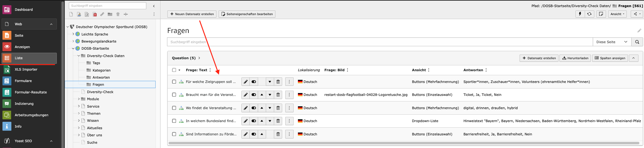 Neue Fragen hinzufügen