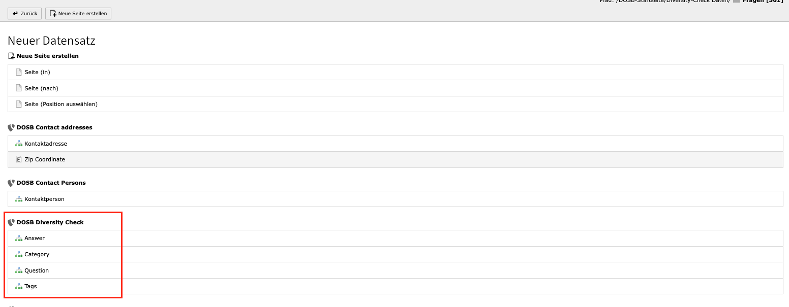 Neuen Datensatz erstellen