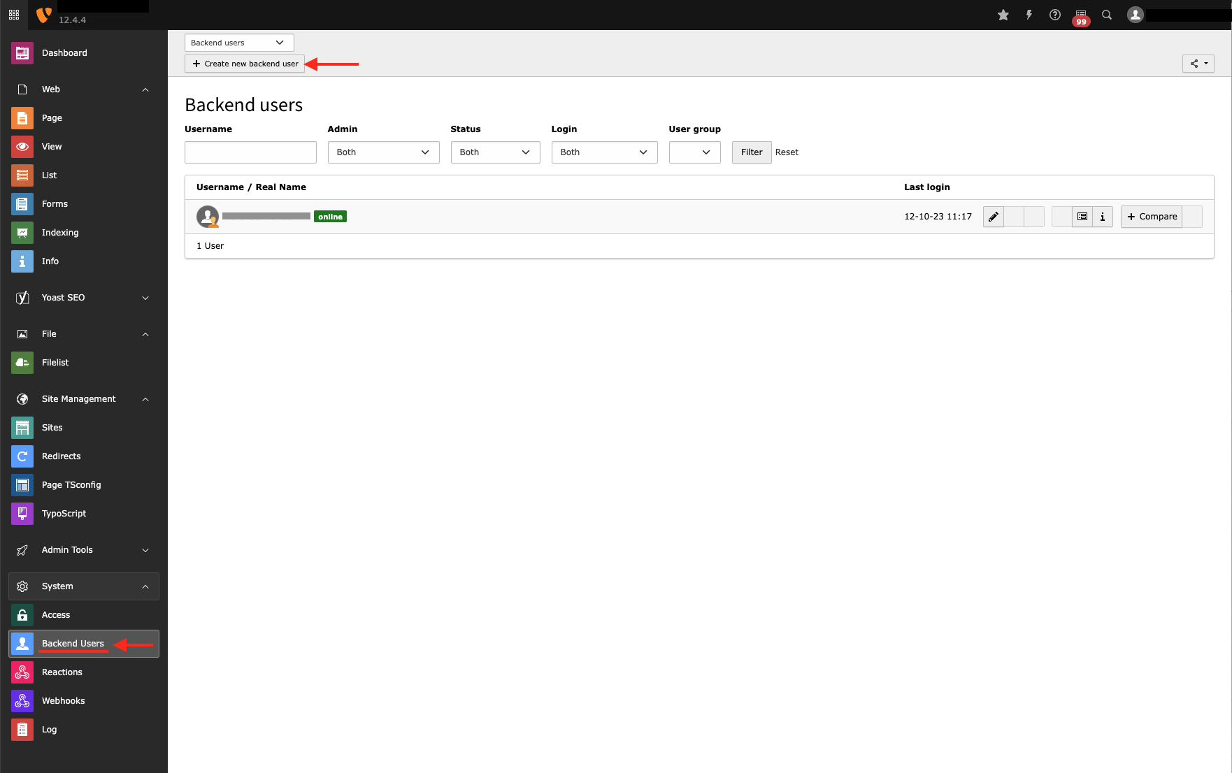 Die Verwaltung von Backend-Nutzer ist nur Seitenadministratoren möglich
