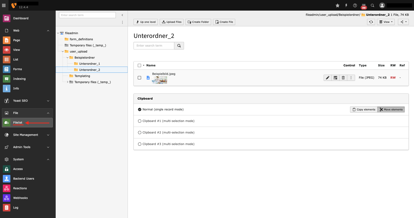 Eine durchdachte Struktur in der Filelist erleichtert die Arbeit im Backend