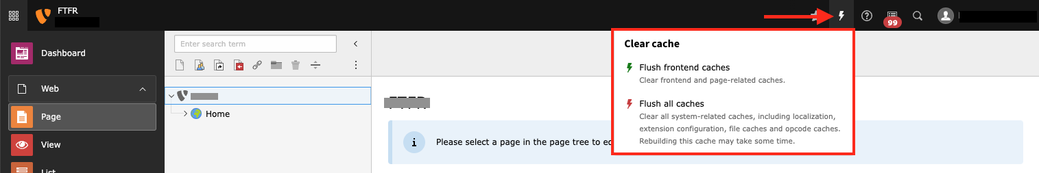 Das Leeren des TYPO3 Caches hilft, wenn Änderungen an Seiten im Frontend nicht direkt ausgespiet werden.
